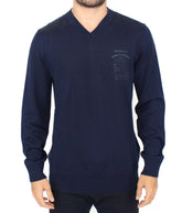 Ermanno Scervino Blue Wool Blend V-neck Pullover Sweater -   -  Ermanno Scervino.